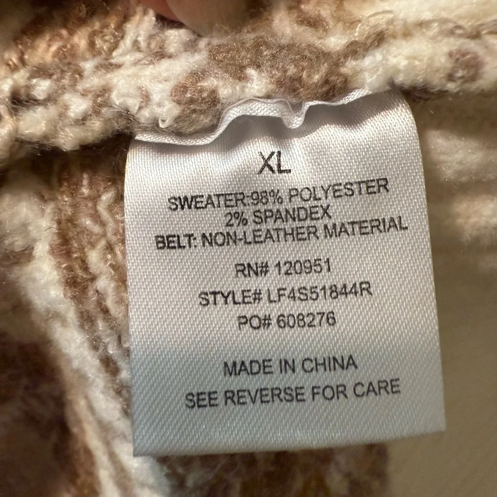 Olive & Oak Brown and Cream Geometric Sweater Dress With Belt, Sz XL - Picture 9 of 10